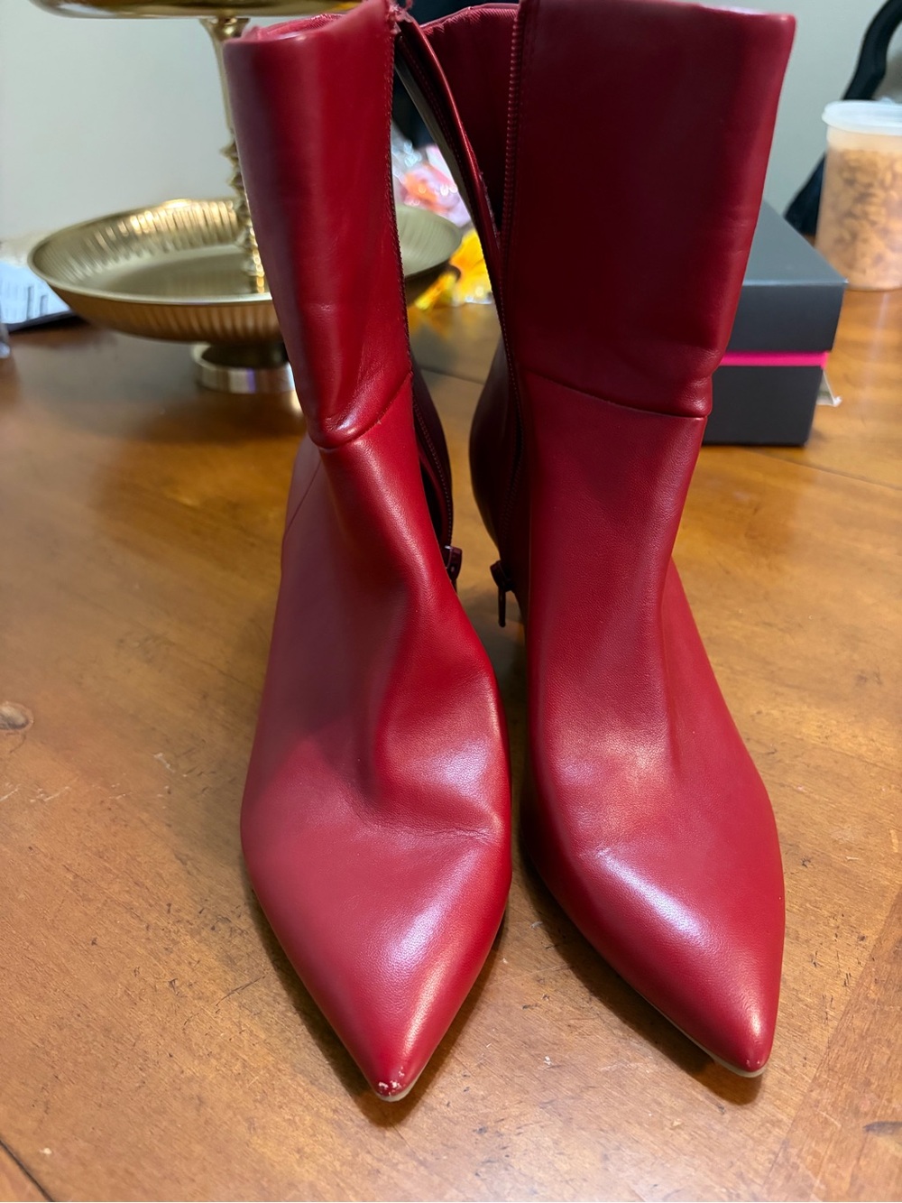 Red Pointed-Toe Heeled Boots